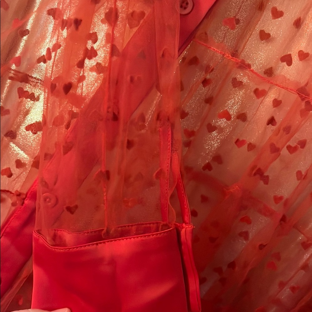 Torrid Red Sheer Heart-Pattern Button-Up Shirt - Picture 3 of 4
